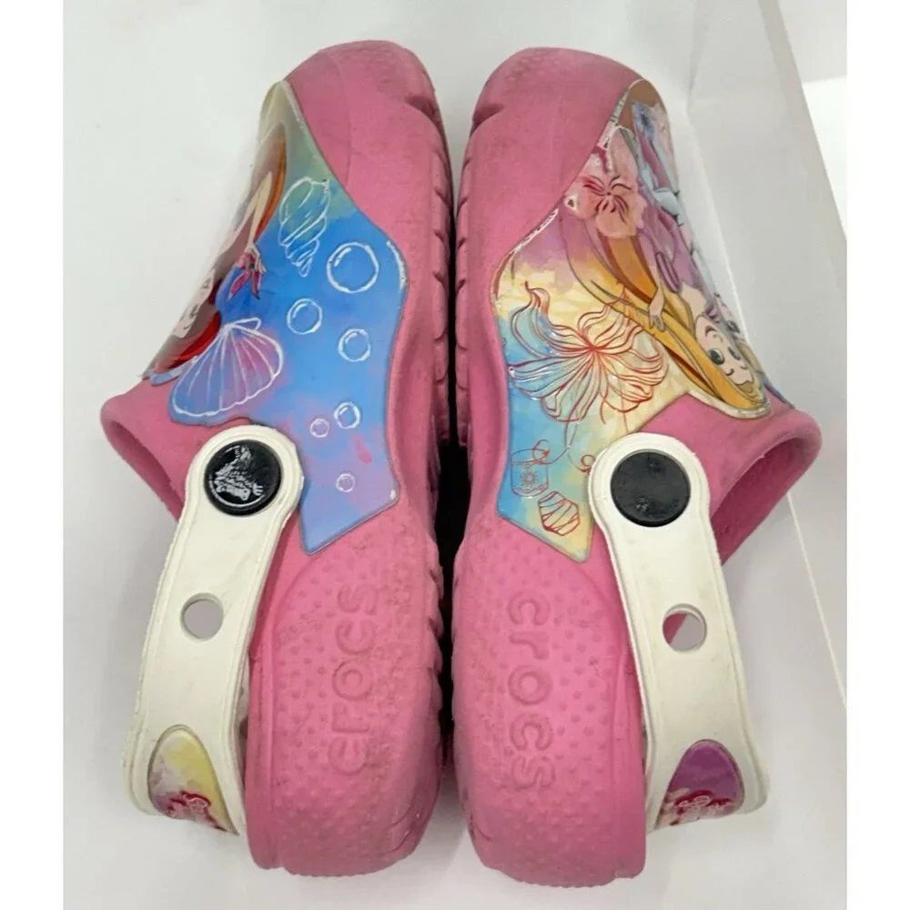 Disney princess Crocs Girls Size C10 Pink Classic Clogs Youth Ariel Rupunzel